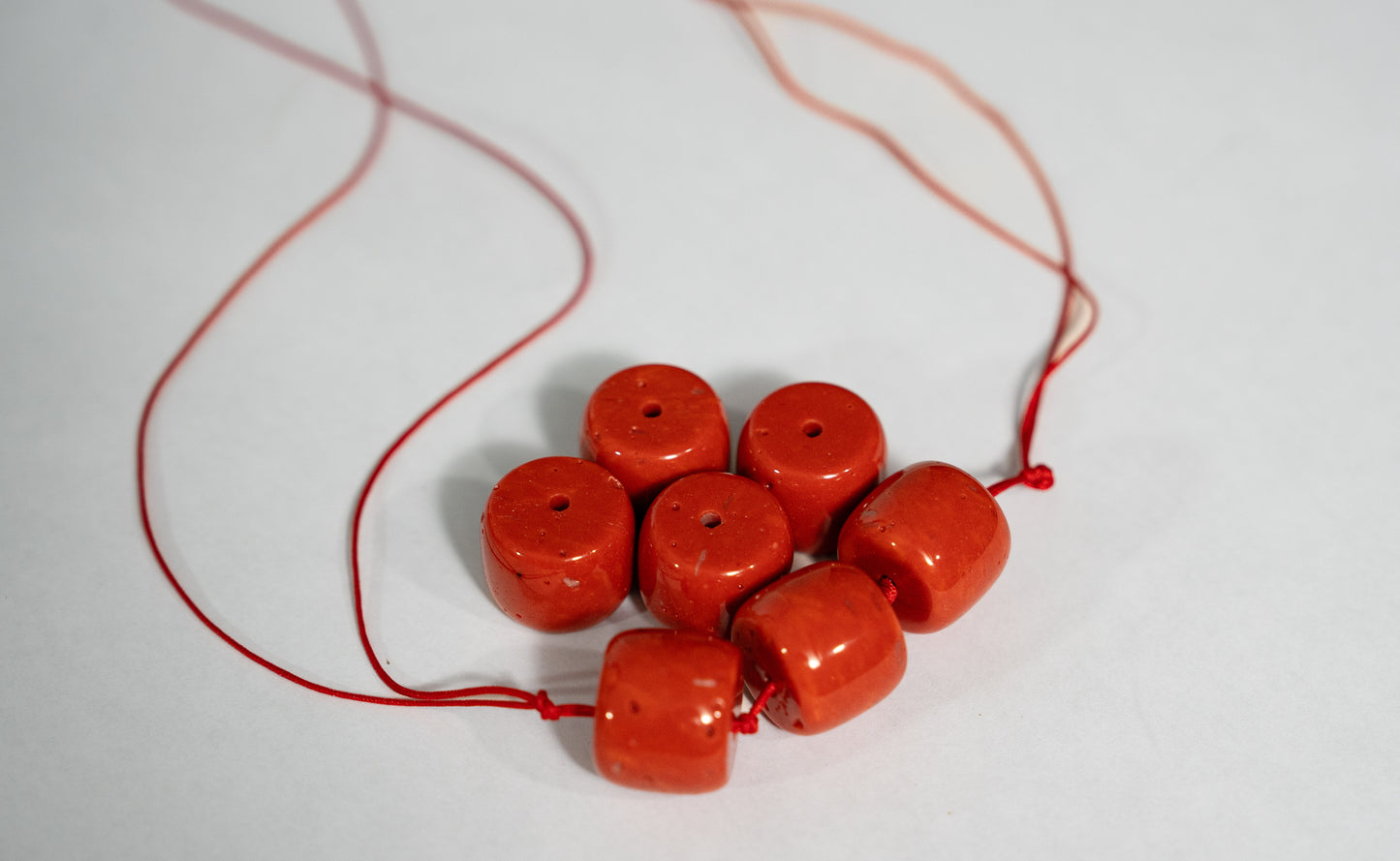 Natural 7-Piece Red Coral Barrel Beads (Unfinished)