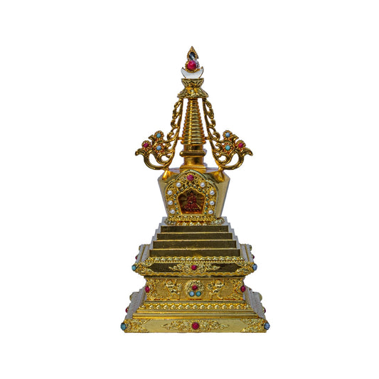 Spiritual Tibetan Pearls Metal Stupa for Home Decor