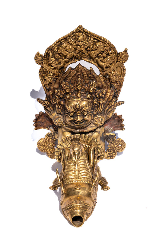 Bhairav Hiti- Traditional Dunge Dhara, Stone Water Spout featuring Mahakala Mask, Antique Finishing