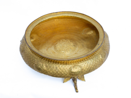 Elephant Head Stand Urli Bowl – 13” | Handcrafted Brass Decor from Nepal